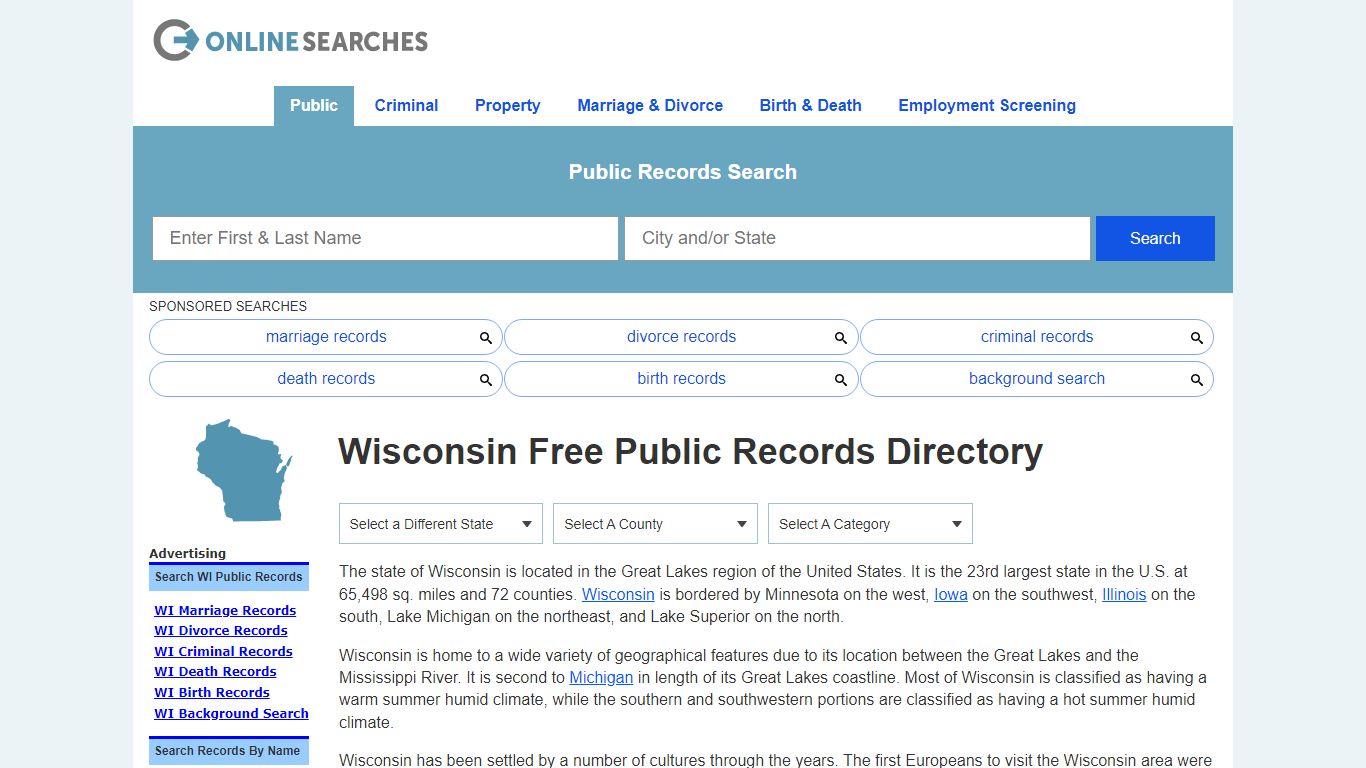 Wisconsin Free Public Records Directory - OnlineSearches.com